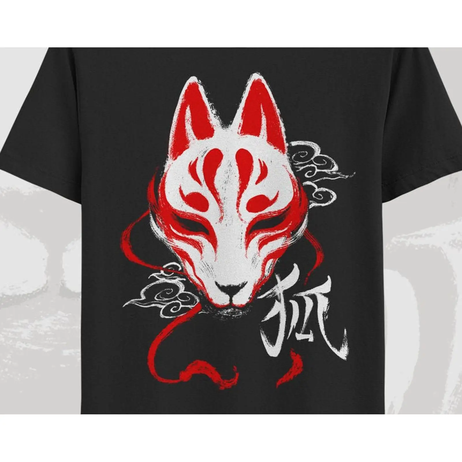 Vintage Fashion In Tokyo - Kitsune-Masken-T-Shirt, japanisches Fuchs-T-Shirt, traditioneller Tokio-Yokai-Harajuku-Stil, Vintage,