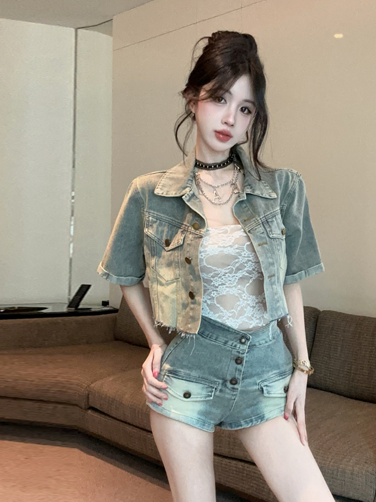 Vintage Fashion Retro Outfit - Retro Sexy Spitzen-Bodysuit Denim Vintage Offene