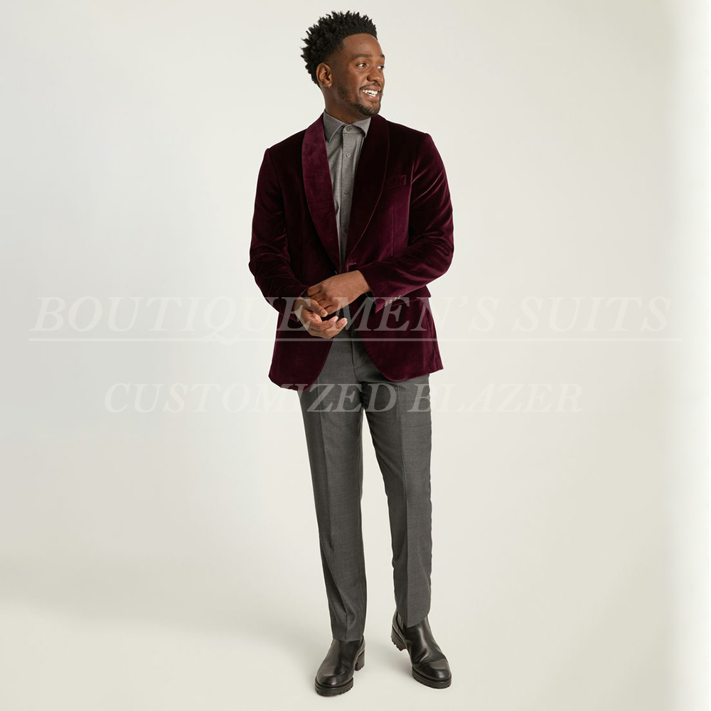 Velvet Blazer Vintage - Vintage Herrenanzüge Täglicher Einknopf-Schalkragen-Blazer Maßgeschneiderte Schmale