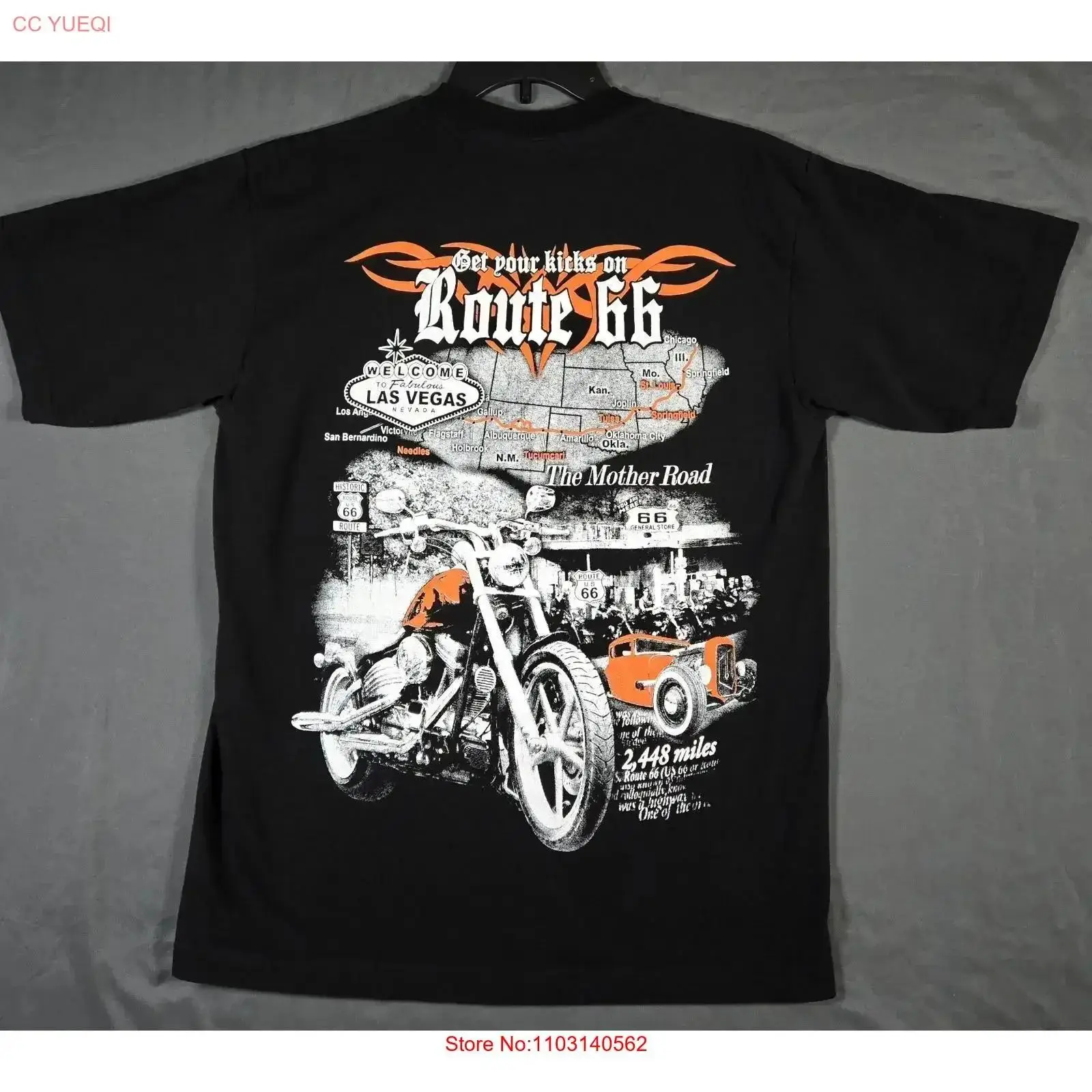 Vintage Vegas Fashion - Las Vegas Route 66 Motorrad-T-Shirt in