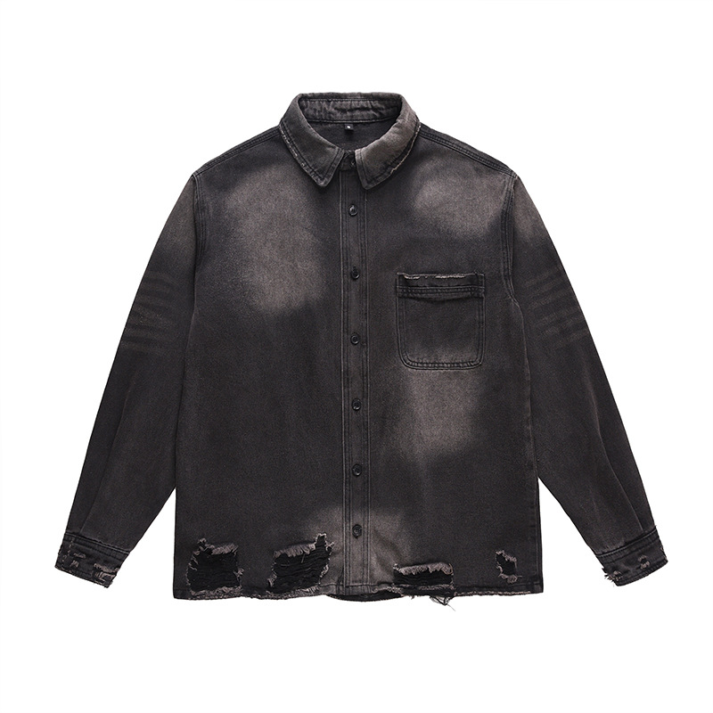 Vintage Fashion Y2K - Herren High-Street-Jeansjacke im Used-Look, modische Streetwear,