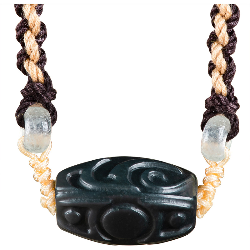 Vintage Fashion Jewelry Necklaces - Halskette mit geschnitztem Perlenanhänger aus Hetian-Jade,