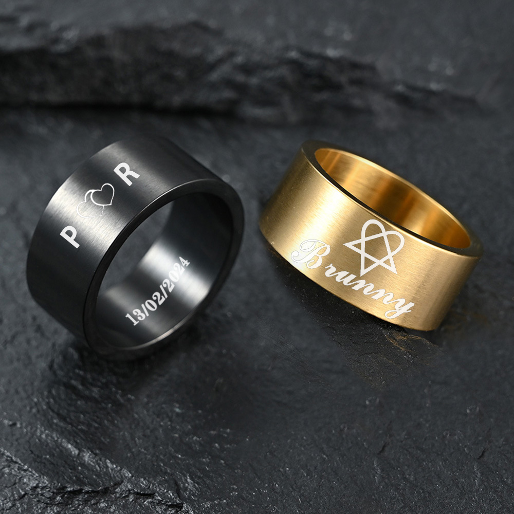 Vintage Fashion Center - Personalisierter Edelstahlring mit abgeschrägter Kante und