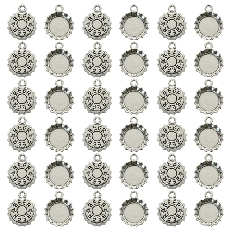 Vintage Fashion Jewelry Necklaces - 15 Stück antike versilberte Bierdeckel Charms