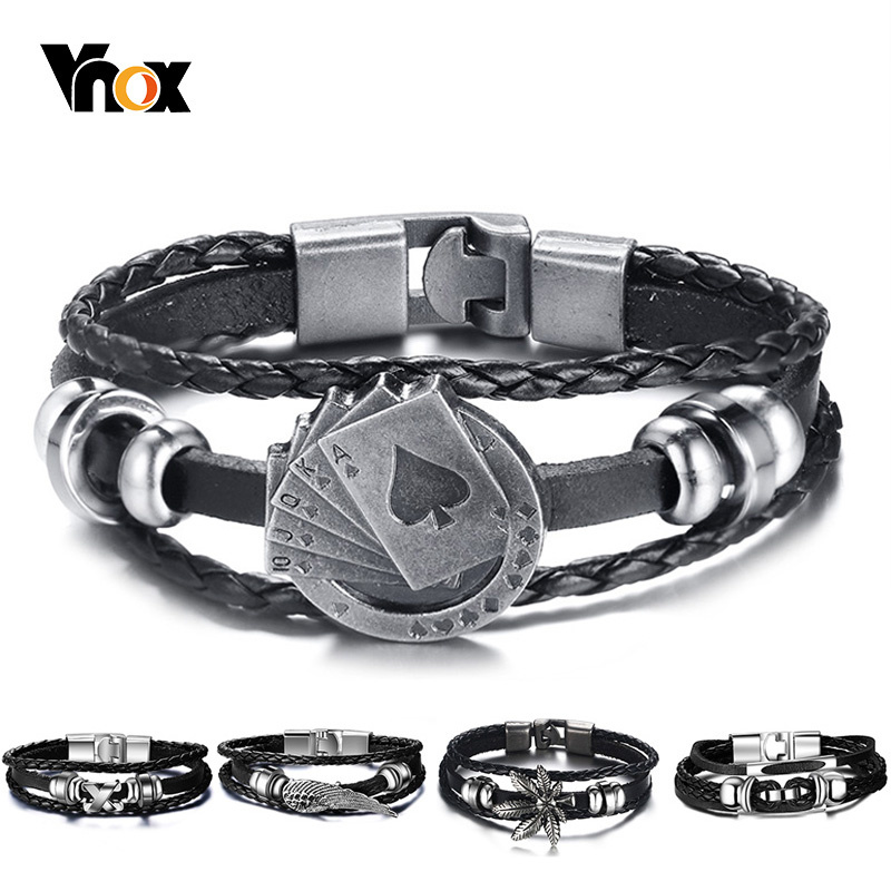 Vintage Vegas Fashion - Vnox Lucky Vintage Herren Lederarmband Spielkarten