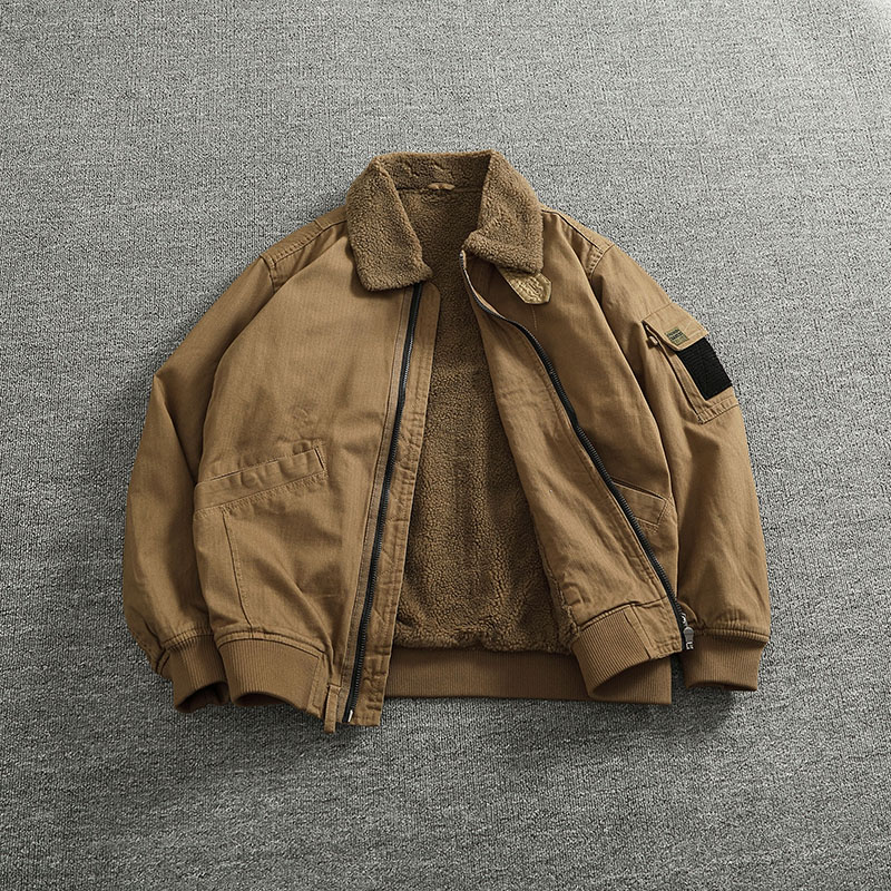 Velvet Blazer Vintage - Cargo-Baumwollmantel, Mantel aus Lammsamtimitat, warme Innenseite,