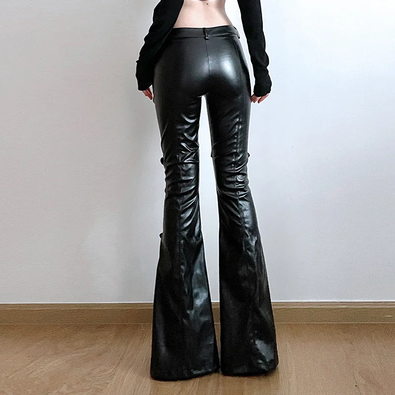 Schlaghose aus PU-Leder für Da – Vintage Fashion Y2K Bewertung und Preis